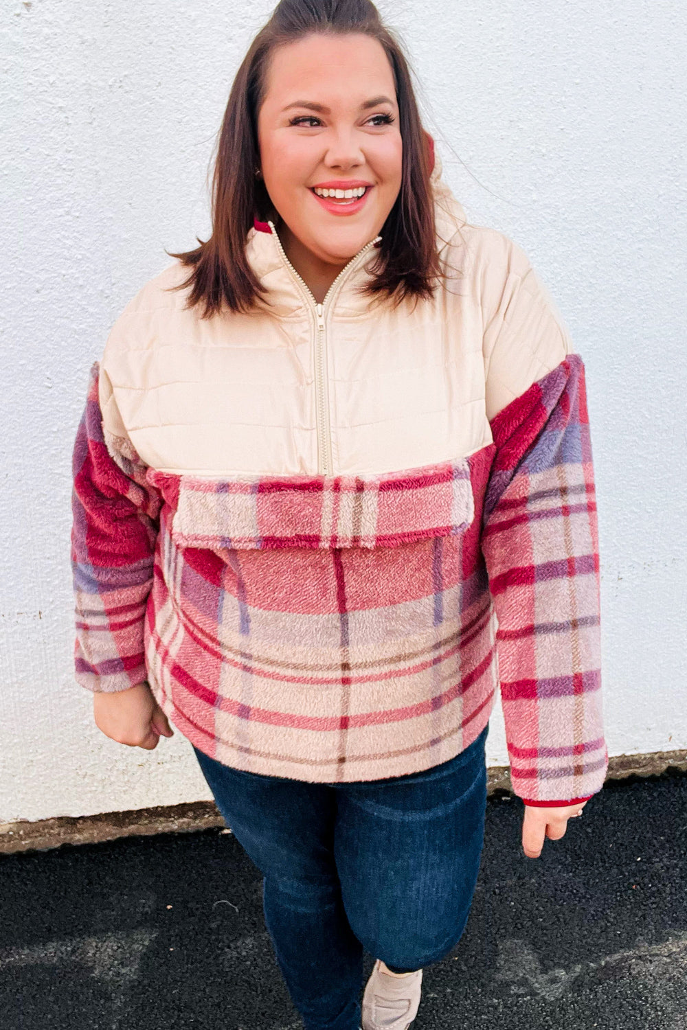Plaid Half Zip Puffer Hoodie – Chubby Chique Boutique