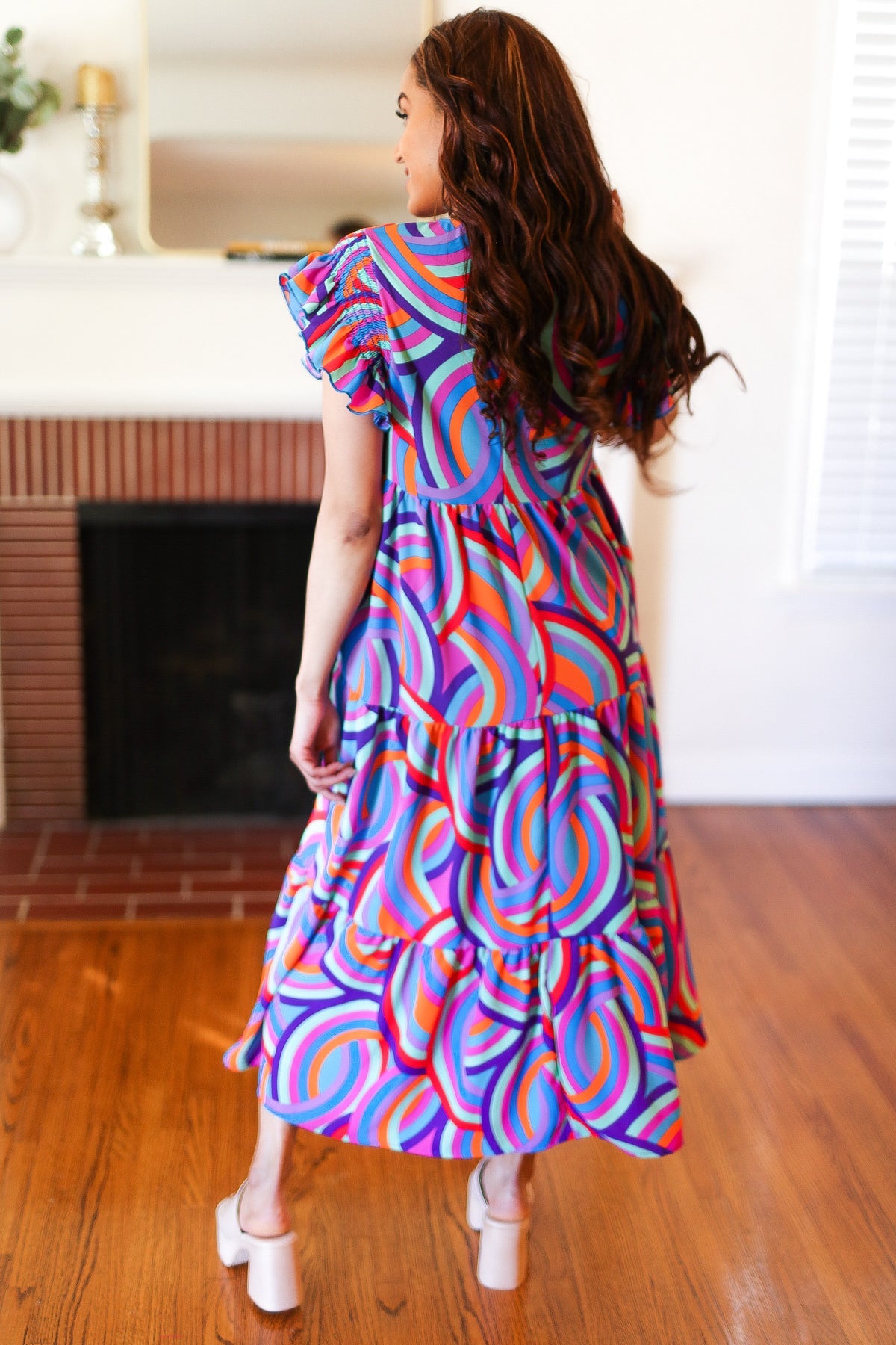 Abstract Smocked Maxi Dress