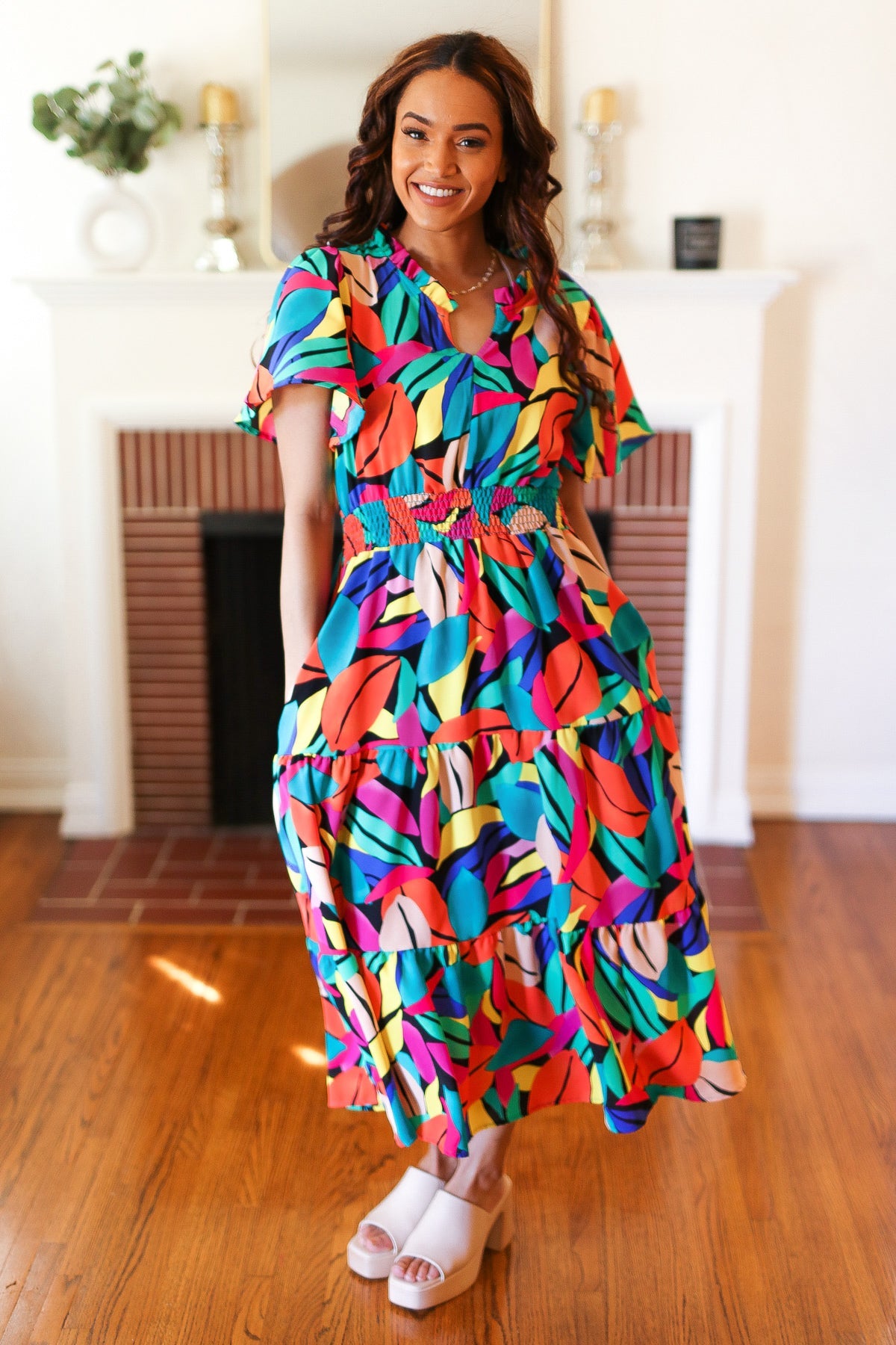 Abstract Tropical Print Maxi Dress
