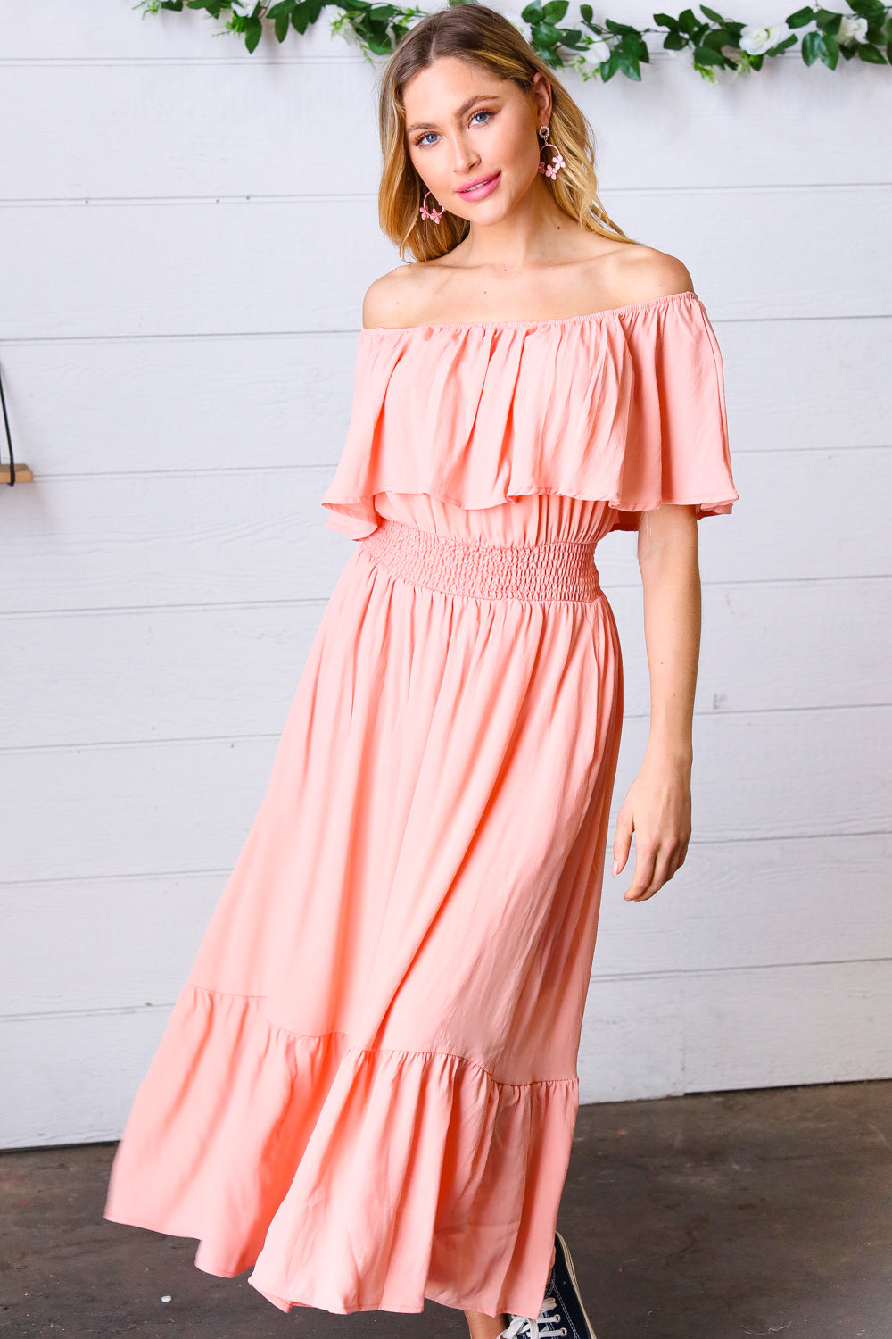 ONLINE EXCLUSIVE! Coral Ruffle Sleeve Midi Dress