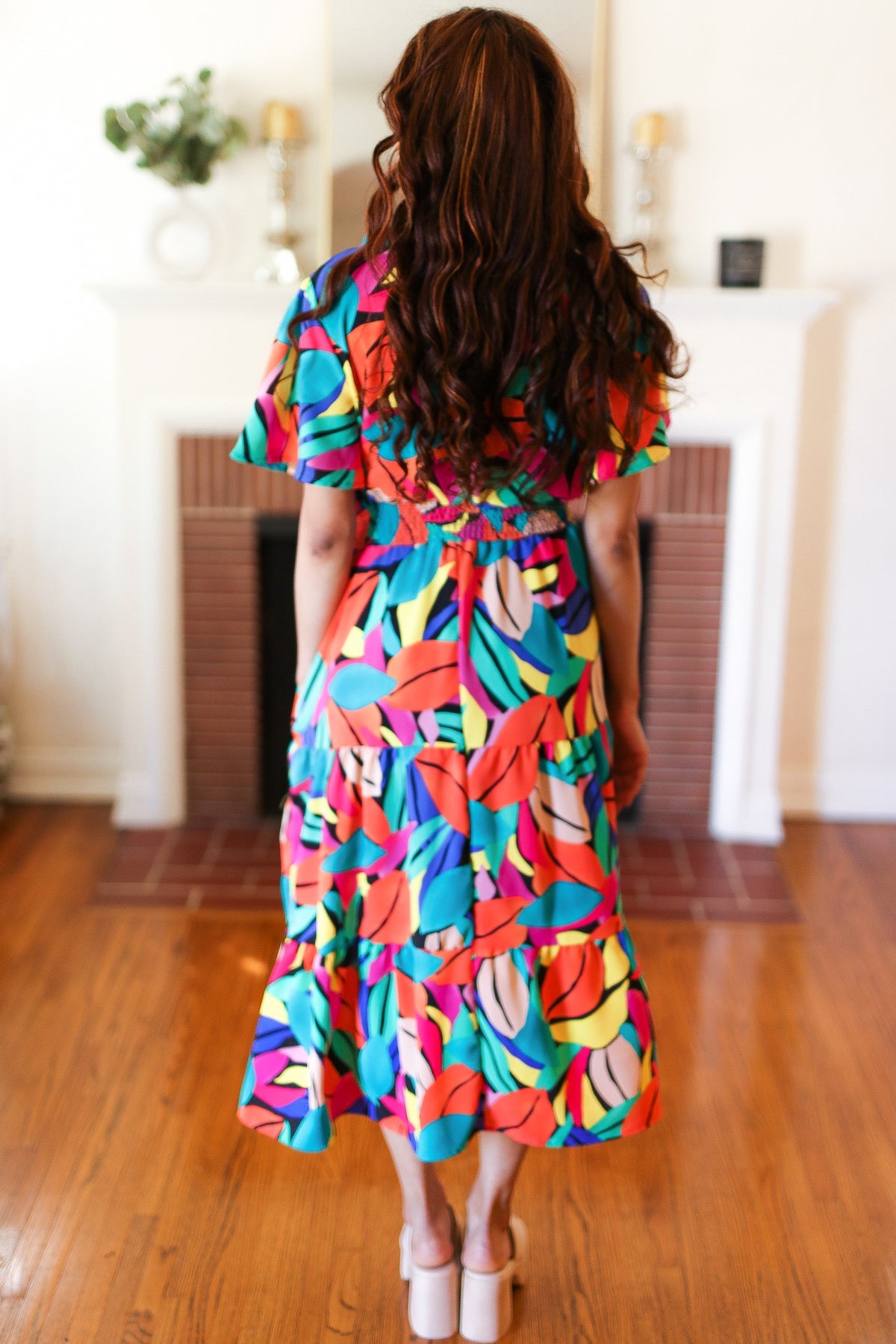 Abstract Tropical Print Maxi Dress
