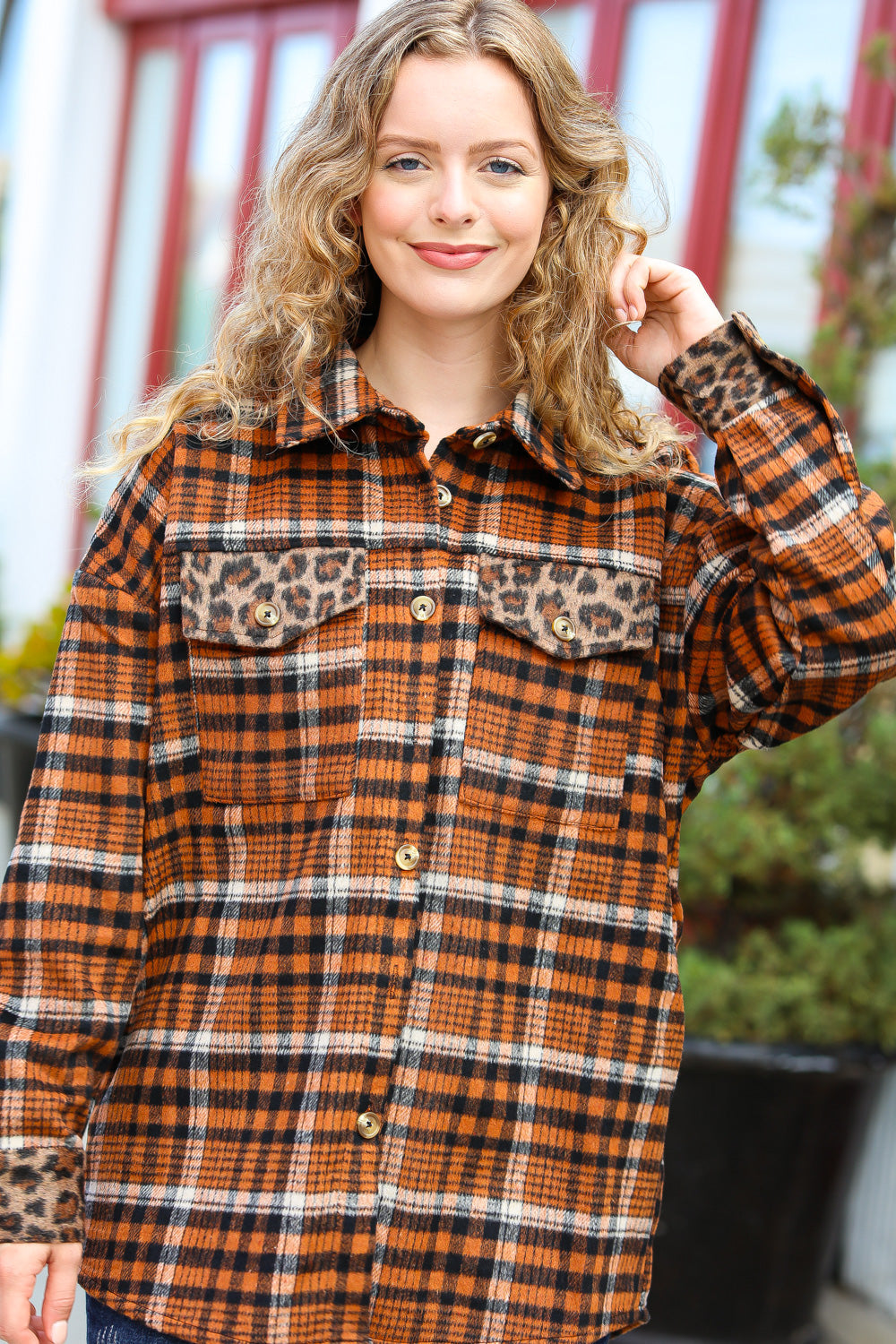 ONLINE EXCLUSIVE! Plaid & Animal Print Button Down Shacket