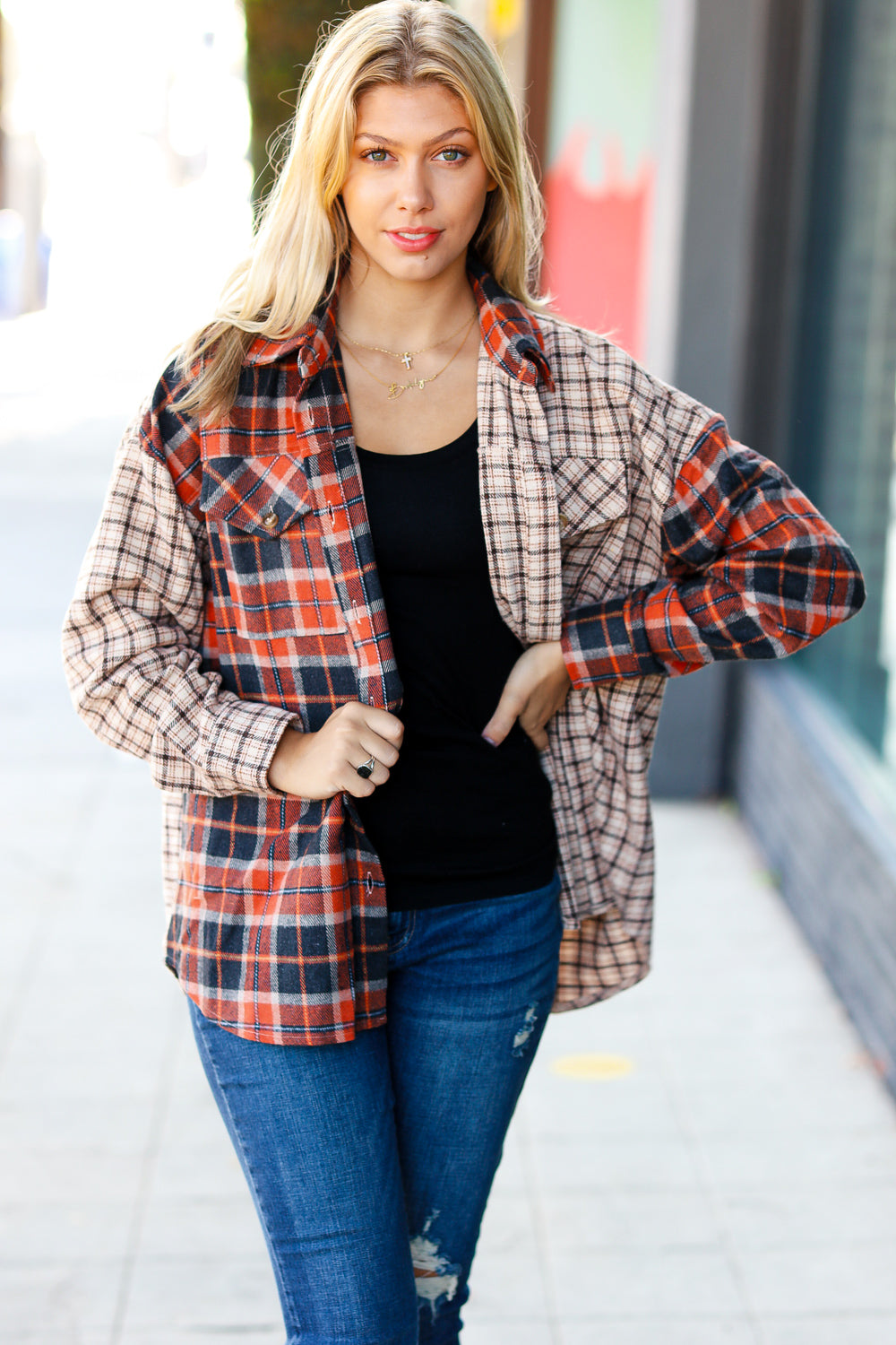 ONLINE EXCLUSIVE  Rust & Taupe Plaid Shacket