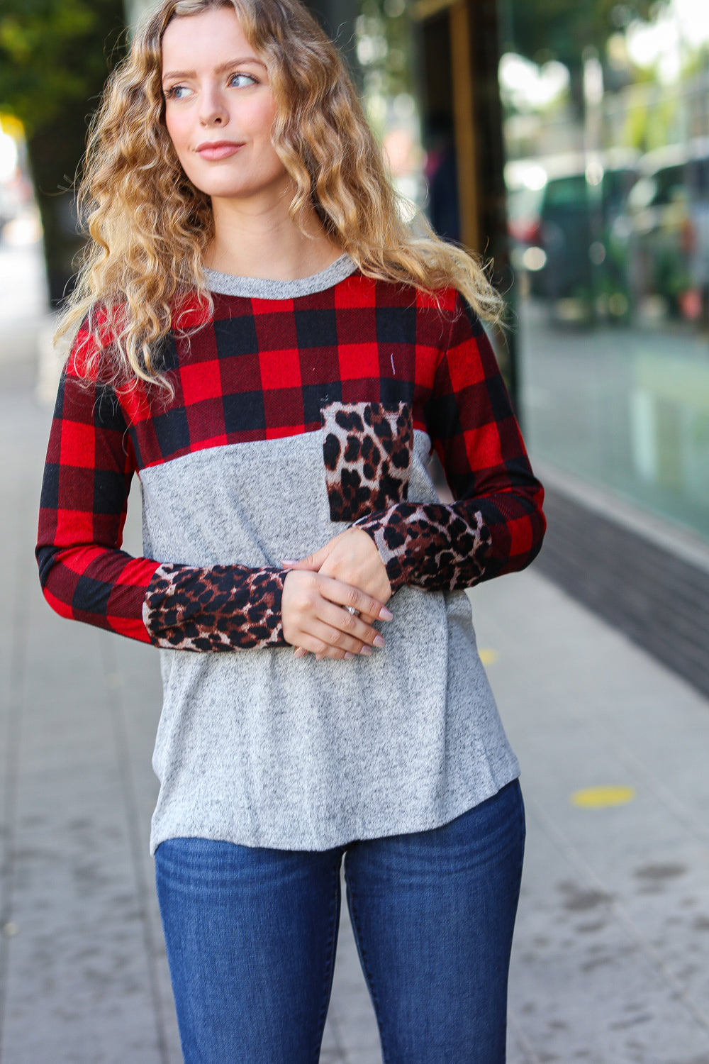 ONLINE EXCLUSIVE Grey & Red Plaid Top