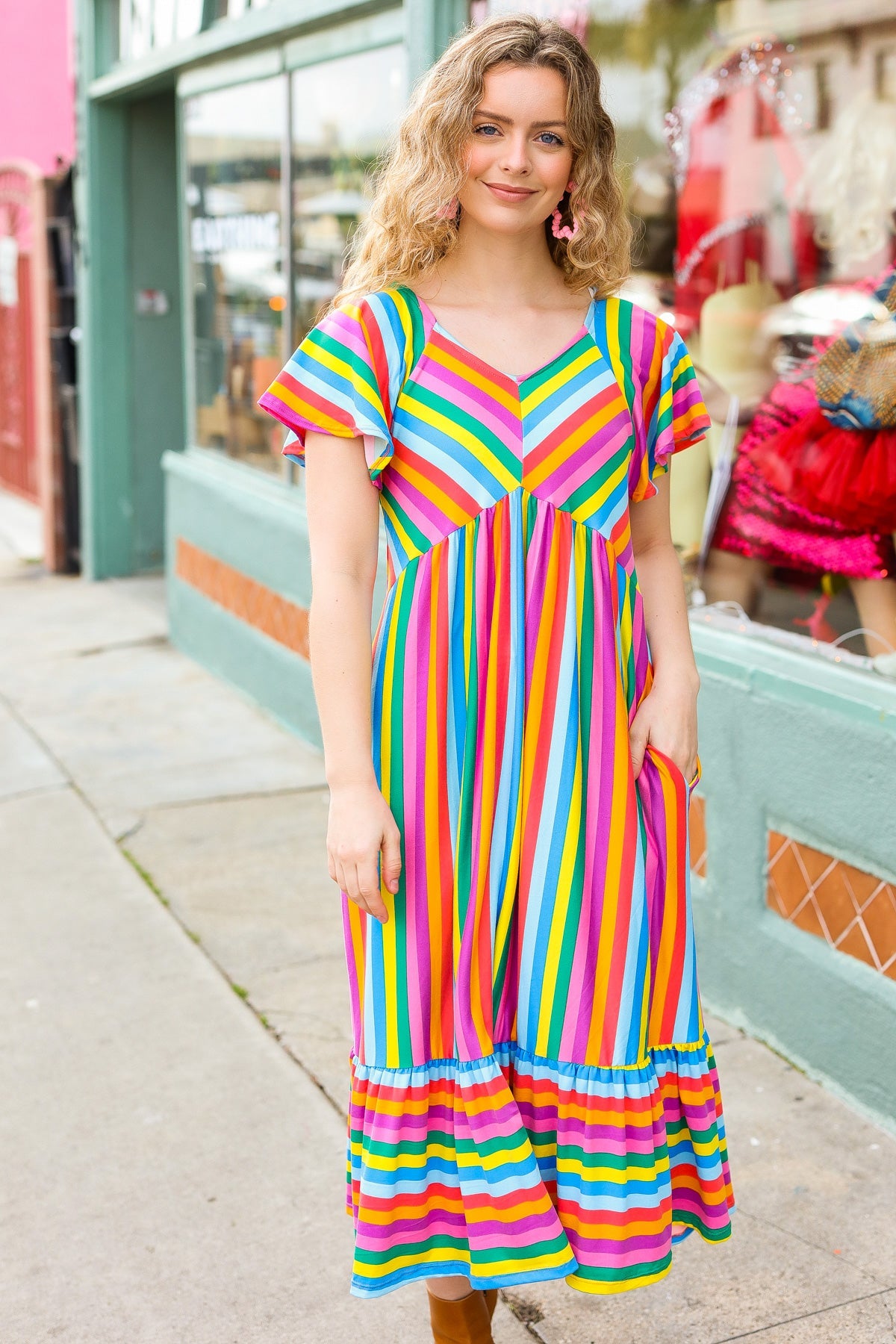 Rainbow Stripe Midi Dress