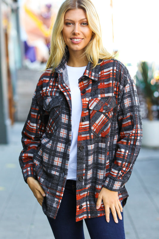 Black & Rust Oversize Pocketed Button Up