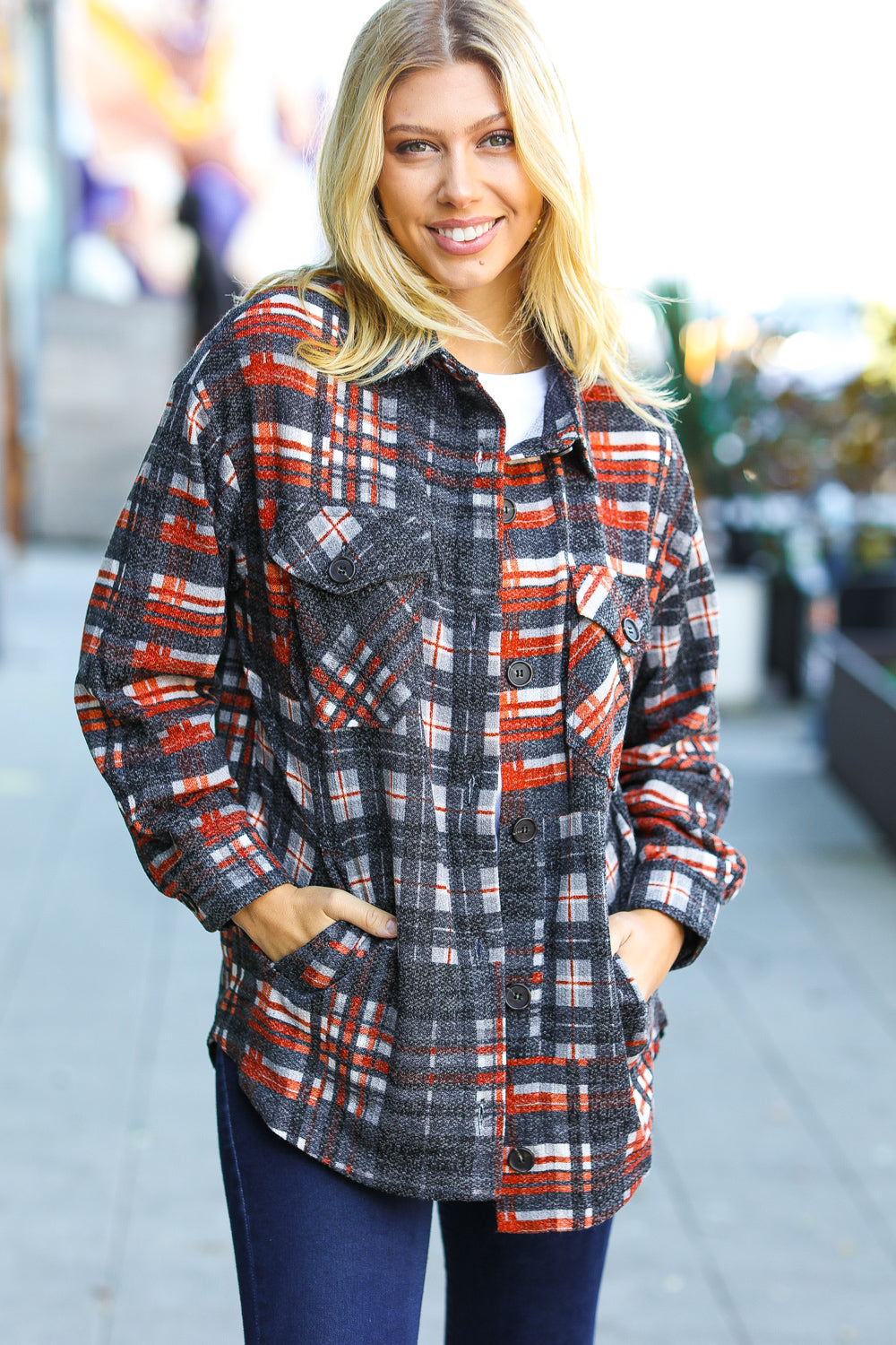 Black & Rust Oversize Pocketed Button Up