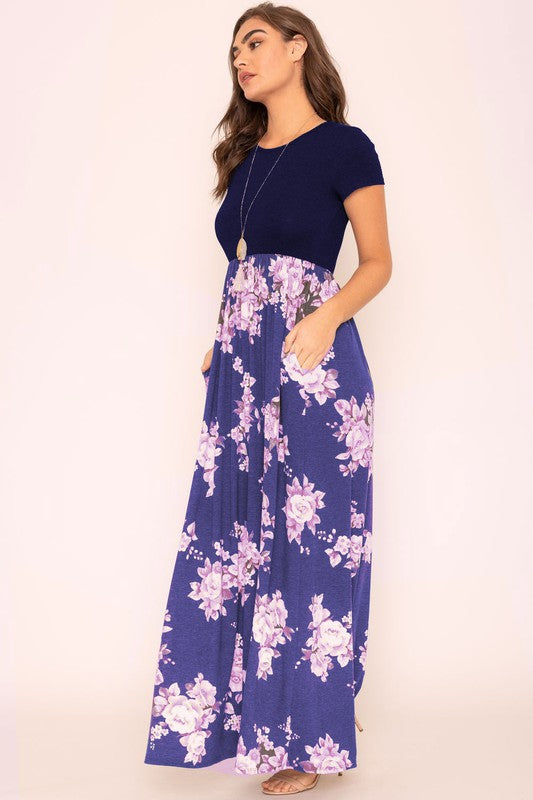 Plus Short Sleeve Floral Maxi Dress