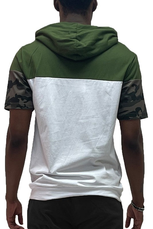 CHUBBY CHUCKS!! Mens Camo and Solid Color Block Hooded Shirt