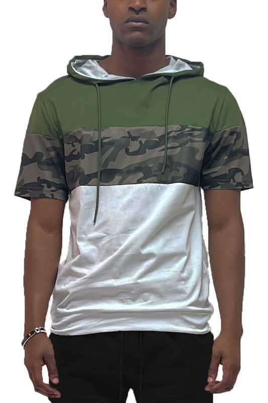 CHUBBY CHUCKS!! Mens Camo and Solid Color Block Hooded Shirt