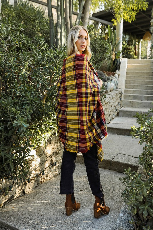 ONLINE EXCLUSIVE Tartan Pocketed Frayed Edge Wrap