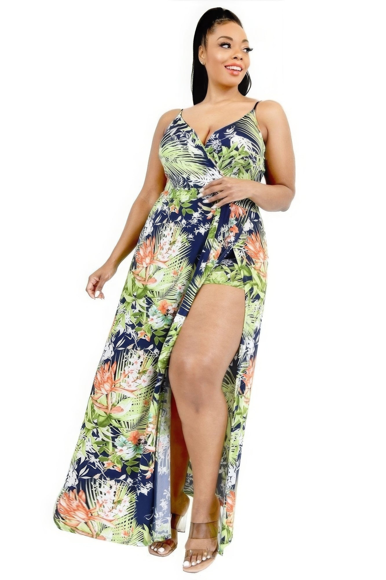 Tropical Surplice Maxi Dress