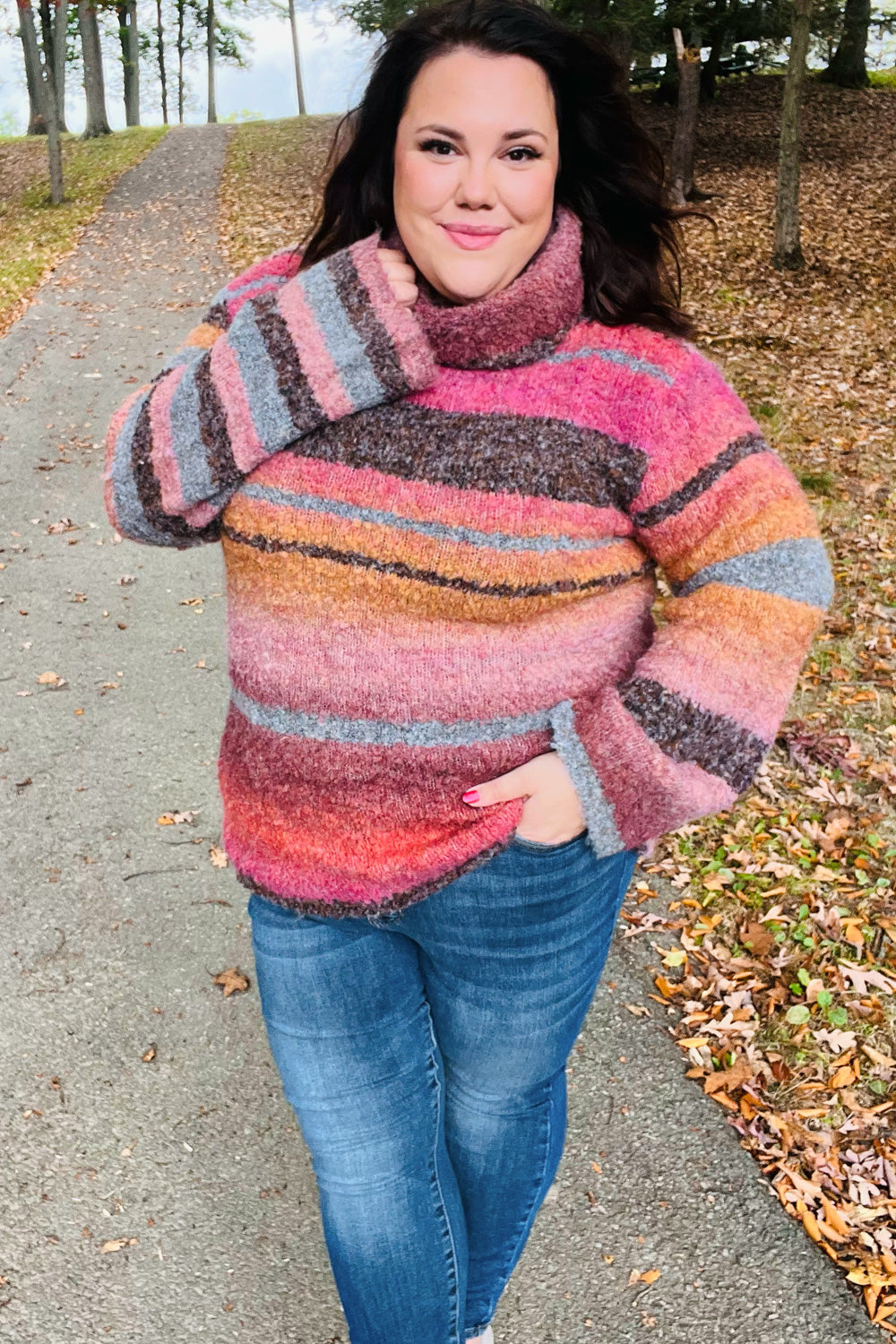 ONLINE EXCLUSIVE! Stripe Boucle Turtleneck Sweater