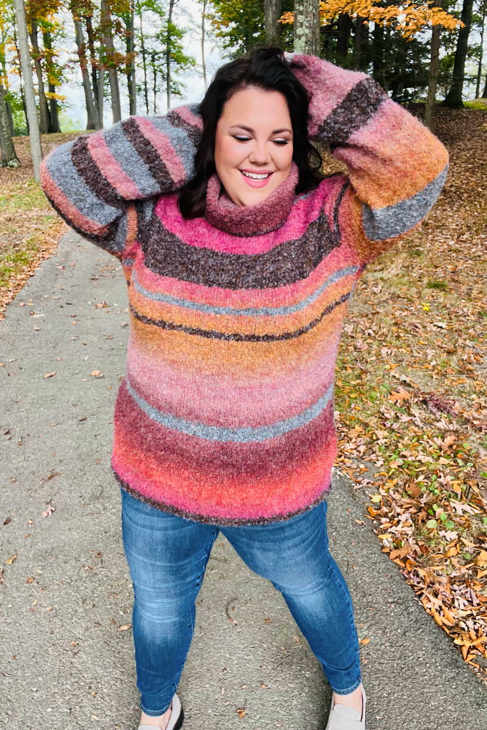 ONLINE EXCLUSIVE! Stripe Boucle Turtleneck Sweater