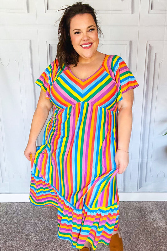 Rainbow Stripe Midi Dress