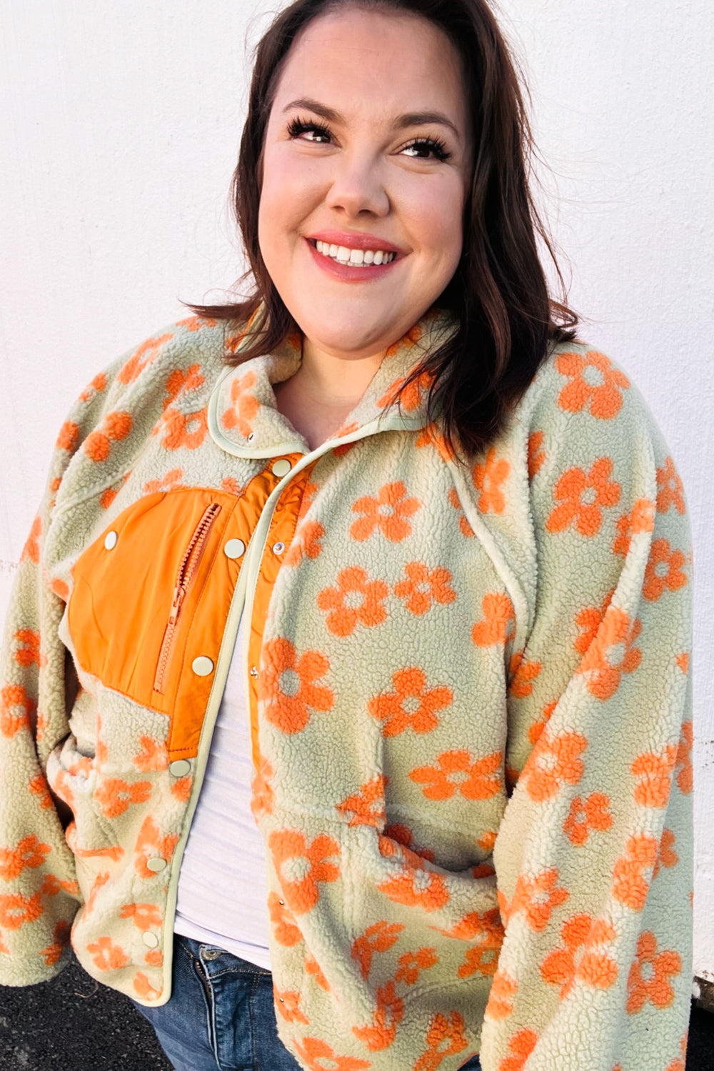 ONLINE EXCLUSIVE Flower Print Sherpa Jacket