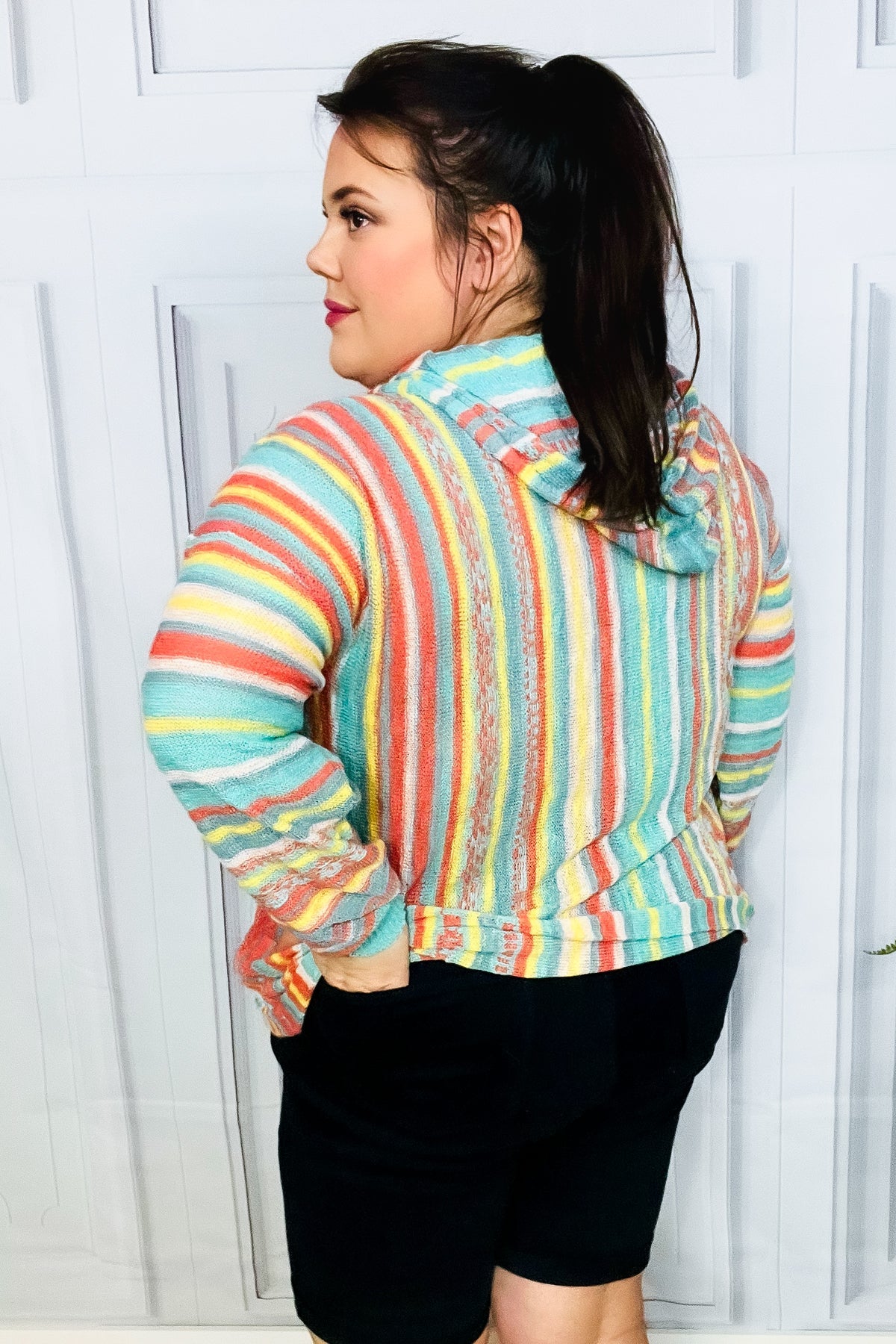 Mint Multicolor Stripe Pullover Hoodie