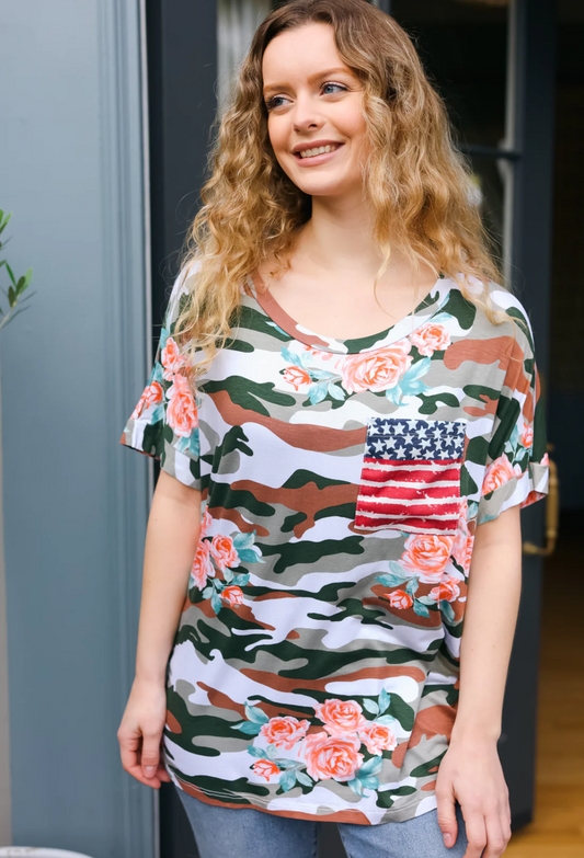 Floral Camo with Flag Pocket
