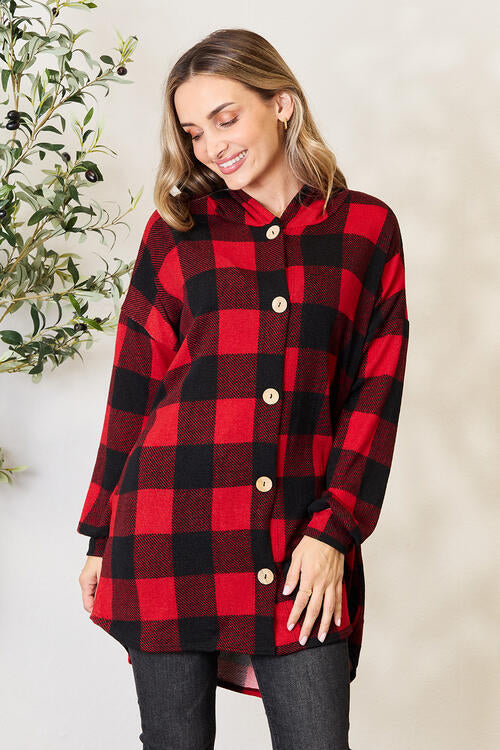 ONLINE EXCLUSIVE! Plaid Button Front Hooded Shirt
