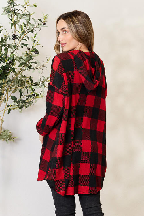 ONLINE EXCLUSIVE! Plaid Button Front Hooded Shirt