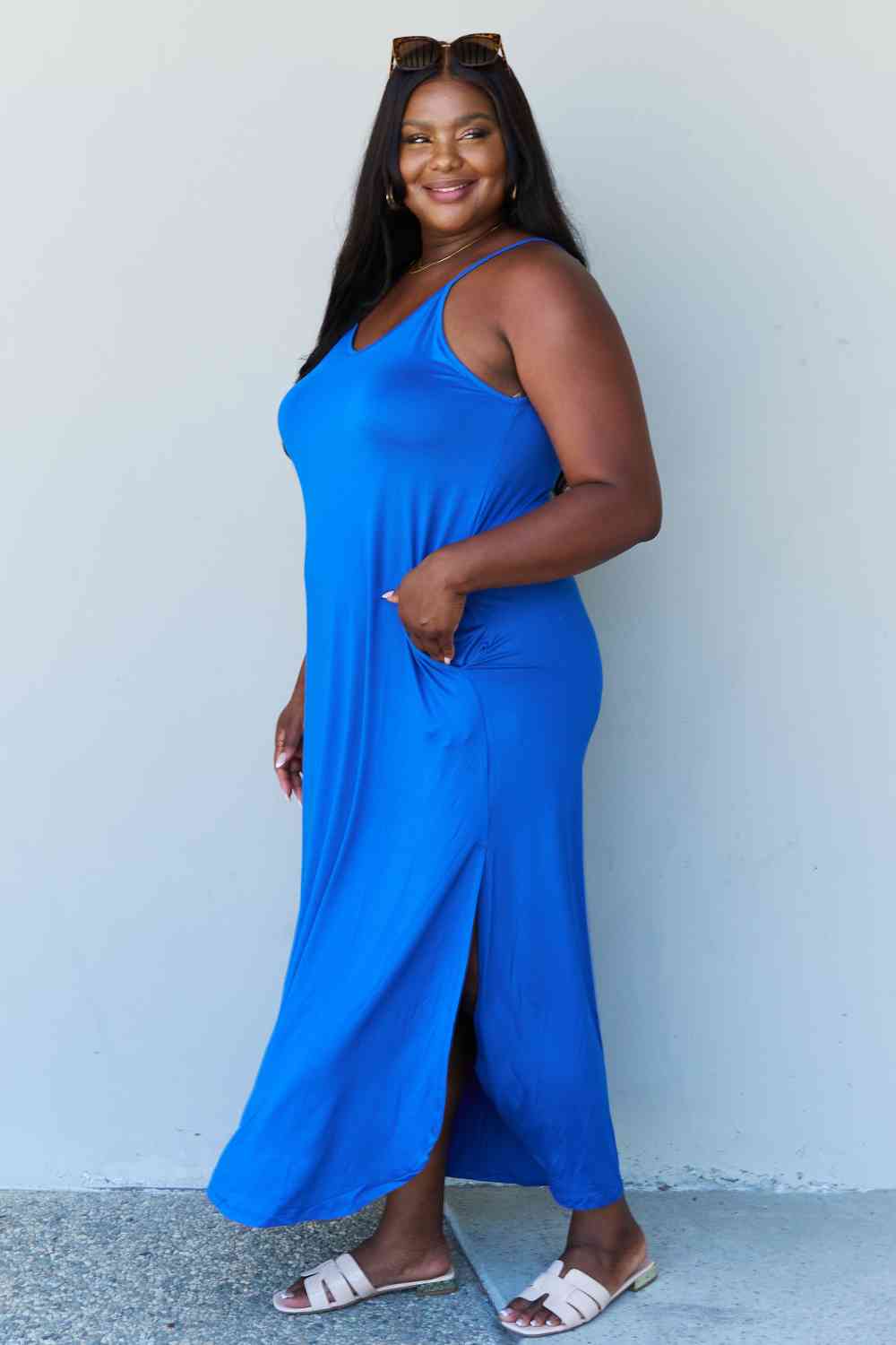 Cami Side Slit Maxi Dress in Royal Blue