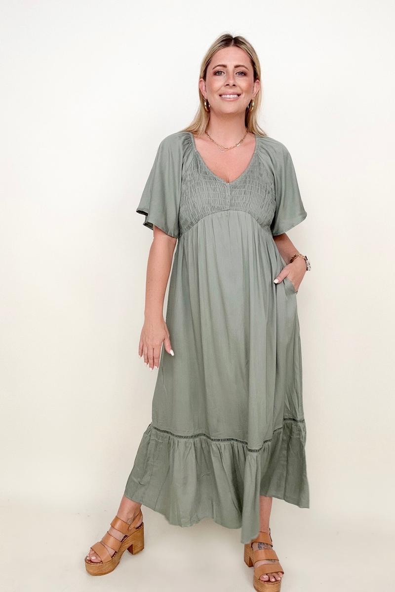 Butterfly Sleeve Midi Dress with Pockets