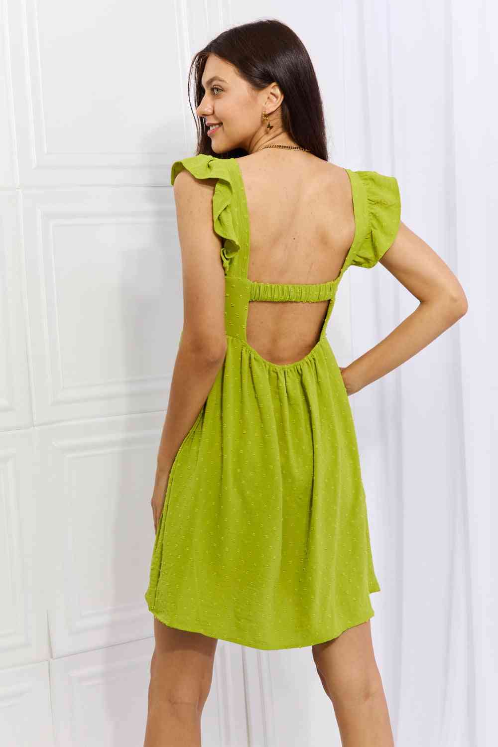 Lime Empire Line Ruffle Sleeve Dress